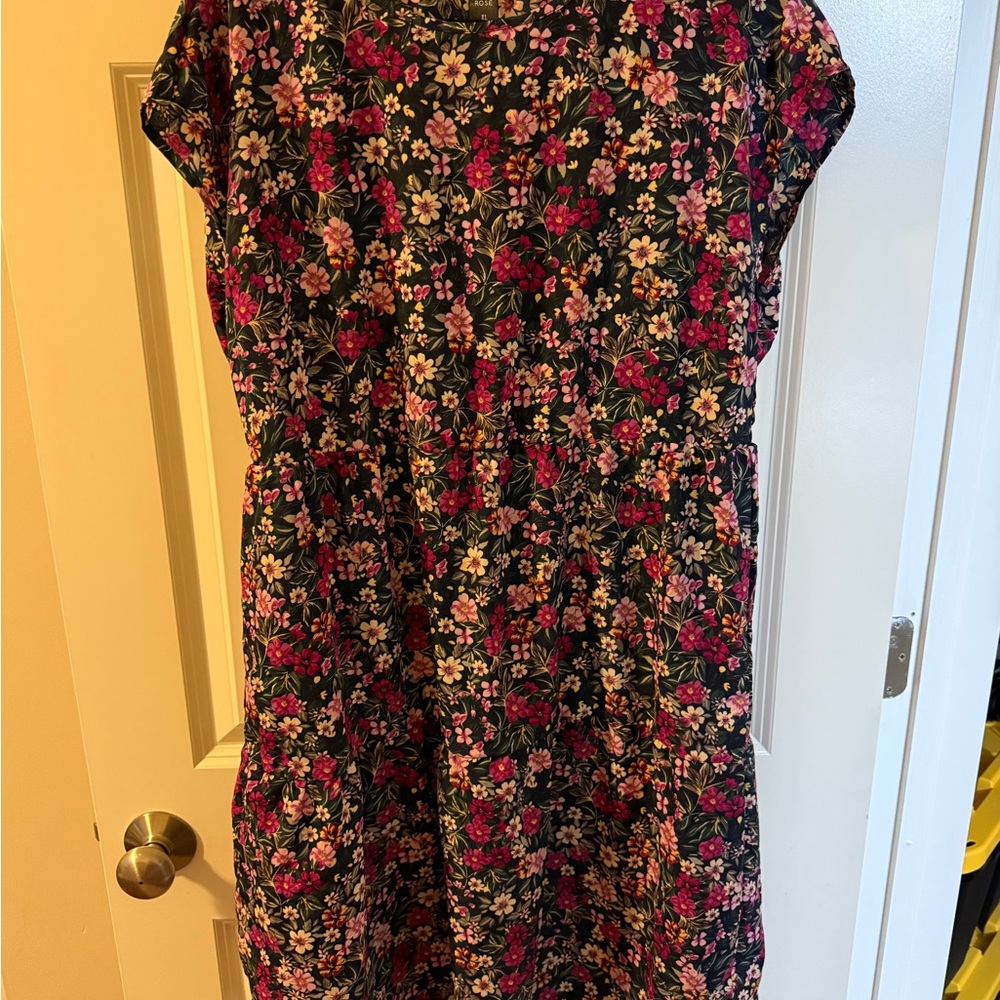 Floral Mini Dress - Black and Pink